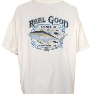 Vintage Sportfishing T Shirt Mens Size XL White Y2K Yellowfin Tuna Reel Good